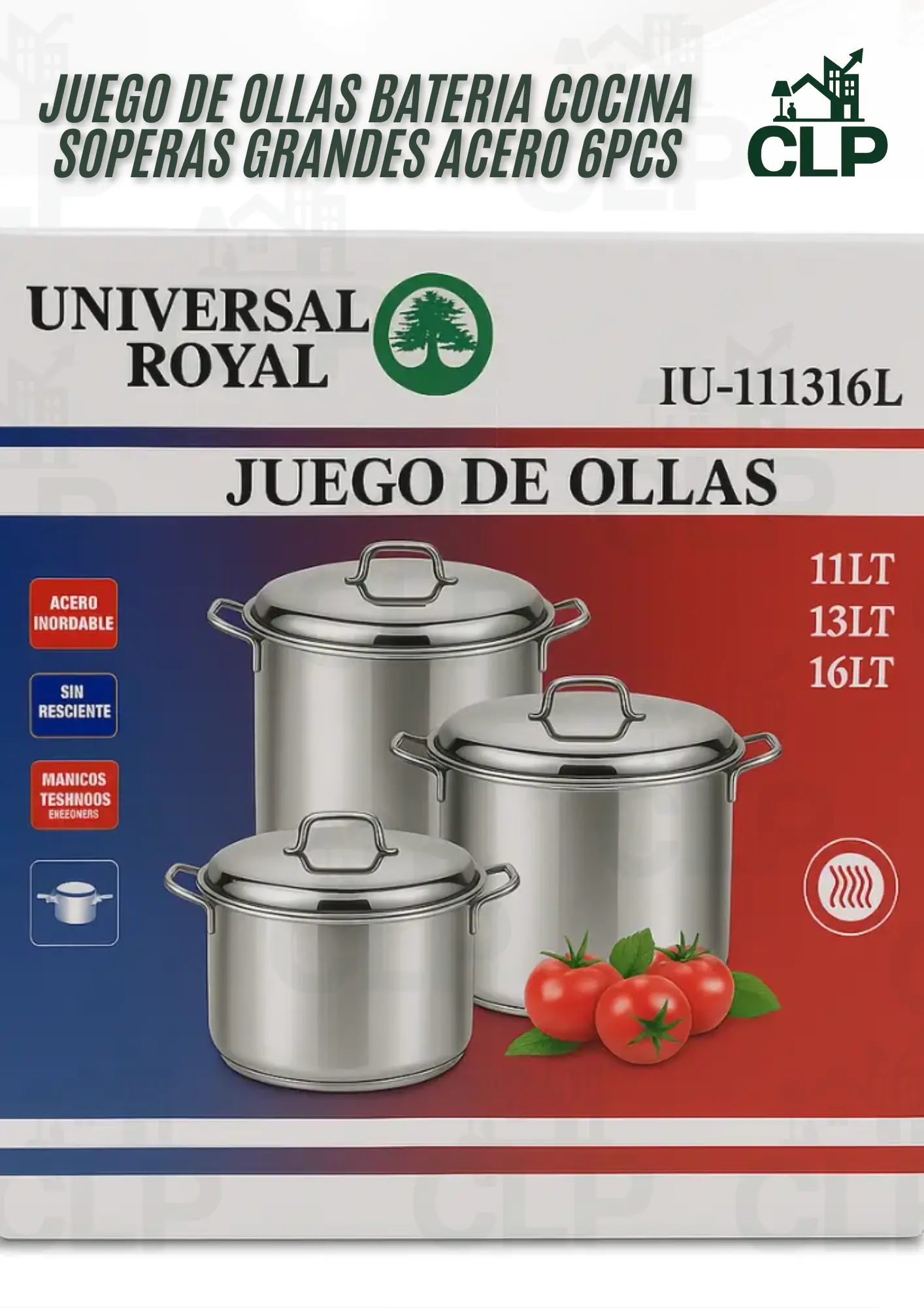 Juego De Ollas Batería Cocina Soperas Grandes Acero 6pcs